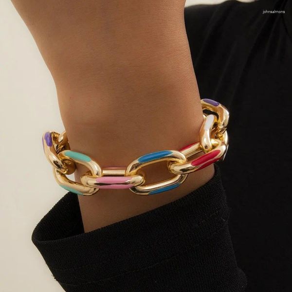 Браслеты-звенья, богемный цветной окрашенный алюминиевый браслет-цепочка, ювелирные изделия для женщин, модный модный браслет с крестом