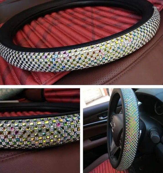Capas de volante incrustadas cor diamante capa de carro strass tampa universal 38cm acessórios decoração