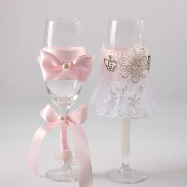 Party Favor Est 1 Paar rosa Schleife Hochzeit Weinbecher Brautparty Geschenk Champagner Toastgläser Set