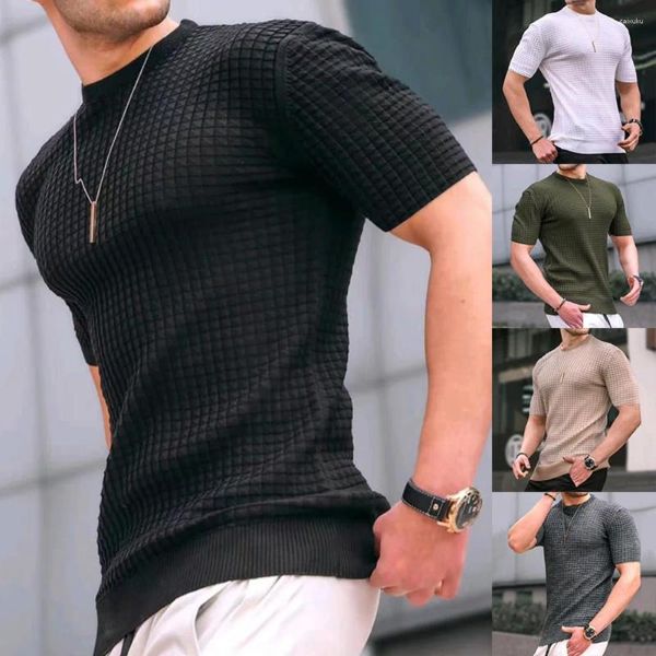 T-shirt da uomo Camicia da allenamento a griglia traspirante sottile da uomo Abbigliamento causale Primavera Estate Fresco Fitness all'aperto Manica corta Girocollo Magliette