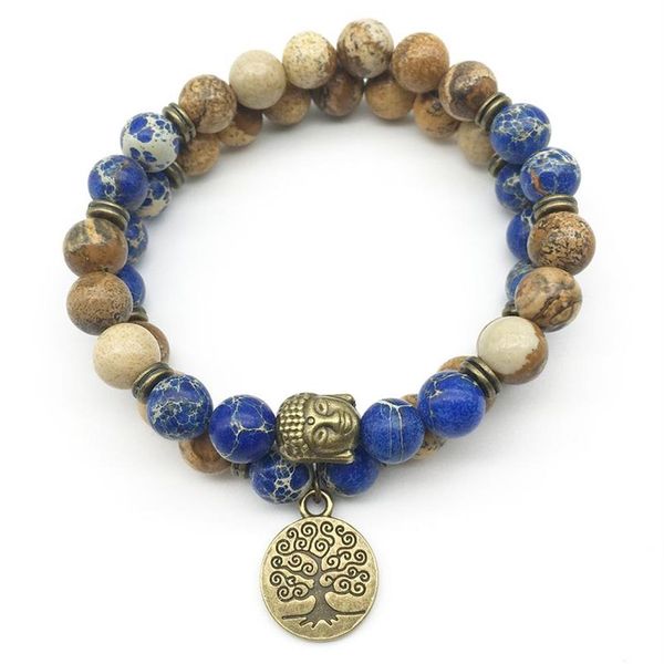 SN1281 Trendy Designer Buddha Kopf Armband Set Bild Jaspis Dunkelblau Regalite Armband Baum des Lebens Naturstein Jewelry286v