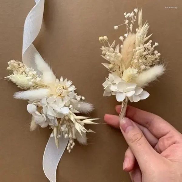 Flores decorativas naturais pampas artesanais mini buquê seco noiva noivo boutonniere flor de pulso decoração de damas de honra suprimentos para festa de casamento