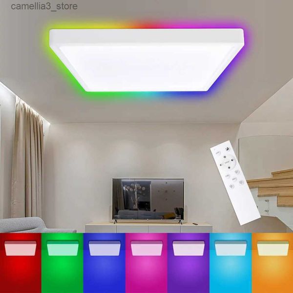 Luzes de teto Benexmart 34W Tuya WiFi LED luz de teto tipo camada dupla regulável CCT lâmpada de montagem em superfície ultrafina RGB luz traseira colorida Q231012