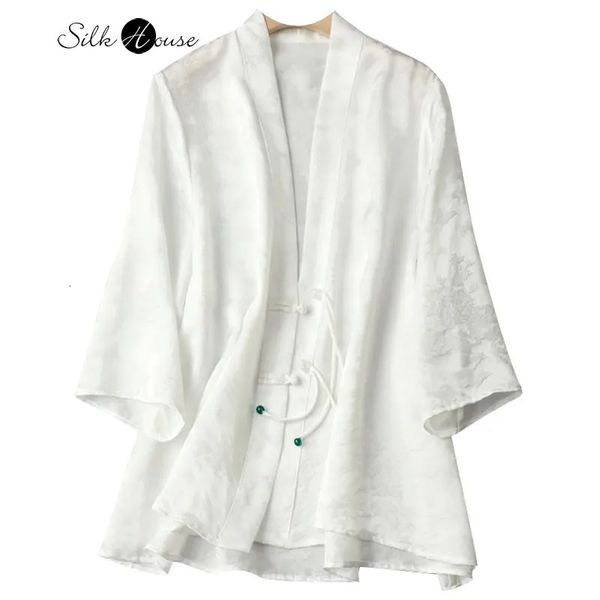 Jaquetas femininas primavera e verão seda floral cardigan vintage chinês fino casaco solto top versátil 231011
