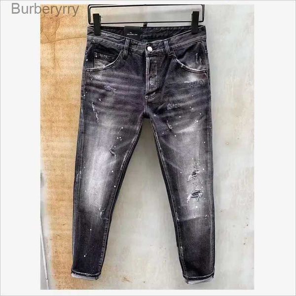 Jeans masculinos casual buraco pintura spray calças jeans estilo na moda alta rua moto motociclista jeans fino 930 # l231011