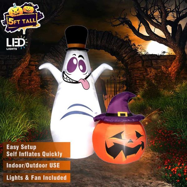 Outros suprimentos para festas de eventos 150 cm 5 pés inflável abóbora de Halloween decoração de jardim ao ar livre explodindo boneco de neve divertido chapéus de alma brinquedos com luzes LED embutidas T231012