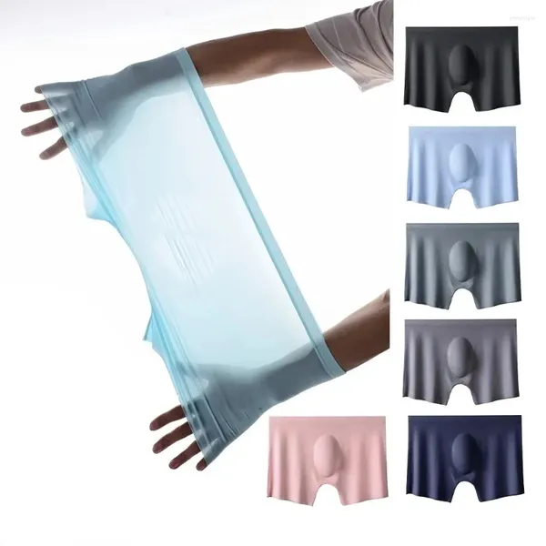 Cuecas masculinas boxer shorts de seda gelo sem costura sexy roupa interior homem masculino ultra-fino respirável transparentes briefs