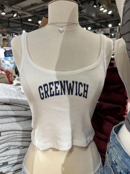 Damen-Tanks, Buchstaben-Druck, Basic, gerippt, Camisole, weiße Baumwolle, ärmellos, Sommer, schlanke Tank-Tops, Frauen, Vintage, Y2k, Streetwear, süßes Crop-Top