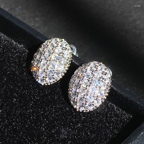 Orecchini a bottone Lustro di lusso Forma ovale Cubic Zirconia Intarsio Zircone bianco Cristallo Donna per uomo Gioielli Hip Hop