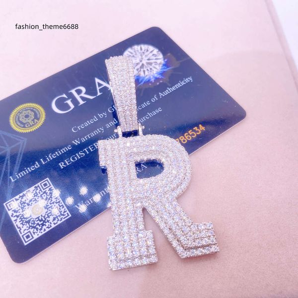 Vermeil 925 Colar de prata esterlina Hip Hop Jóias finas geladas VVs Moissanite Diamond Letras inicial colares pendentes de pingente 7019 1146