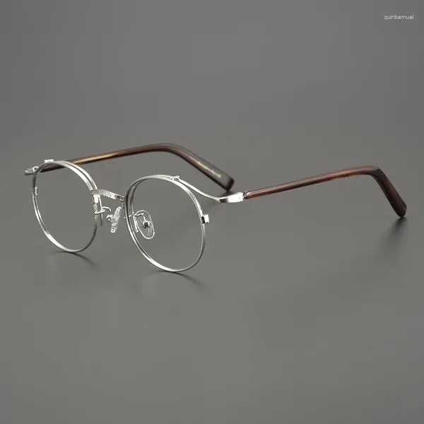 Güneş gözlüğü çerçeveleri el yapımı gözlükler retro yuvarlak teli saf titanyum alaşım gözlükleri çerçeve erkekler gözlük ultra ışık miyopi Japonca