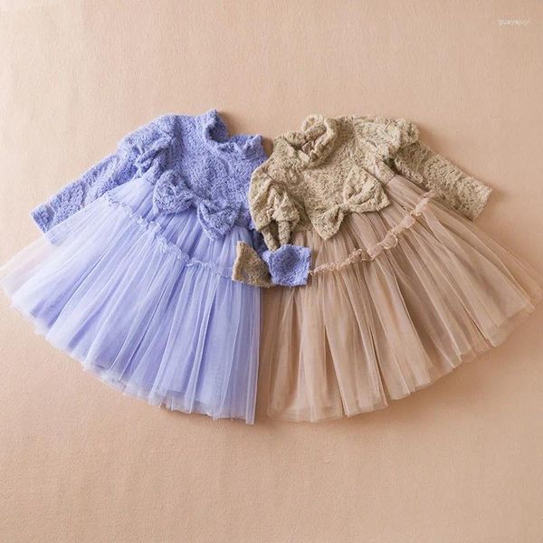 Abiti da ragazza Abbigliamento per bambini 2023 Moda primaverile per bambini Maglia gonfia Abito da festa di compleanno Tulle Paillettes Fata Principessa Abbigliamento casual carino