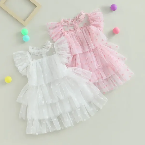 Vestidos femininos focusnorm 0-5y princesa criança criança garotas meninas manga bolinha de pão de renda de renda de renda em camadas de tule 2 cores