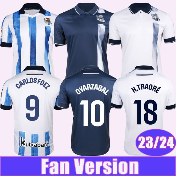 23 24 Real Sociedad Mens Futebol Jerseys H. TRAORE PACHECO OYARZABAL MERINO CARLOS FDEZ SADIQ BRAIS MENDEZ CHO Home Away 3ª Camisas de Futebol