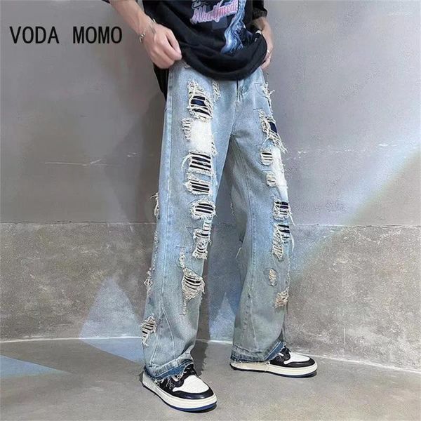 Мужские джинсы 2023, весенне-летние ретро-стиранные рваные мужские и женские модные свободные широкие брюки в корейском стиле для пар