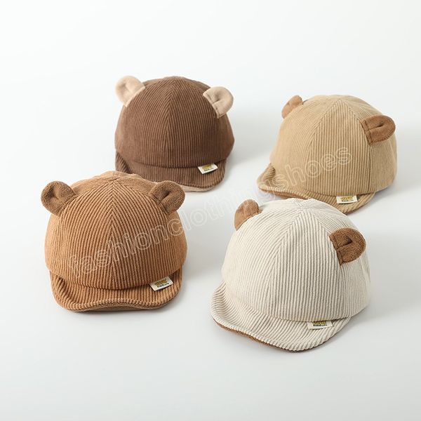 Neue Cord Baby Hut Einfarbig Nette Bär Ohr Einstellbare Baseball Caps Neugeborenen Kleinkind Junge Mädchen Sonnenhüte Winter Frühling