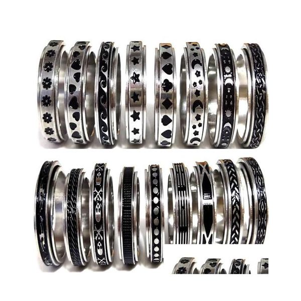 Anéis de banda 50 pcs Mtistyles Mix Rotating Aço Inoxidável Spin Anéis Homens Mulheres Spinner Ring Whole Rotate Band Finger Party Jewelry480054 Dhiqm