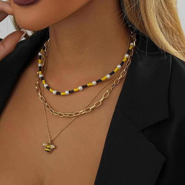 Anhänger Halsketten Kreative Kleine Biene Reis Perle Mehrschichtige Halskette Für Frauen Mode Vielseitige Damen Geburtstag Geschenk Schmuck Großhandel