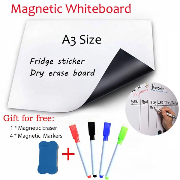 Whiteboards, A3-Größe, magnetisches Whiteboard, Magnet, Whiteboards, Kühlschrankaufkleber, flexibler Bulletin-Kalender für Zuhause, Büro, Küche, 231007