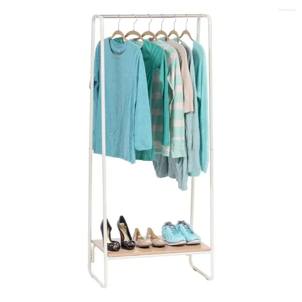 Hangers USA Kleiderständer aus Metall mit Holzregal, weiße und hellbraune Einheit, Garagenregale, Aufbewahrungsorganisator, Kleidungsgarderobe