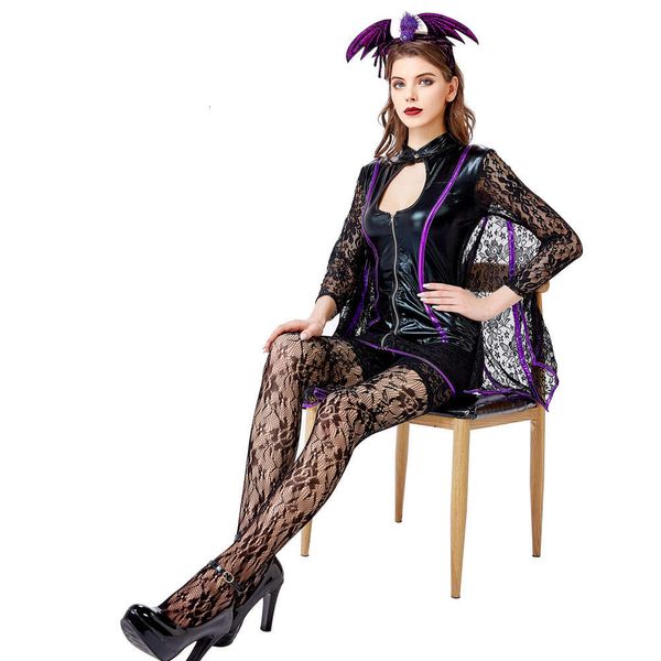 Cosplay Halloween Cosplay femminile Pipistrello vampiro Costume Festa di ruolo Batman Tuta con cappuccio Calza da donna Vampirocosplay nero