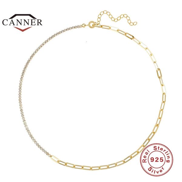 Collane con ciondolo CANNER Argento sterling 925 Ins Moda Zircone Cuciture Clip di carta Collana a catena per le donne Colore oro Gioielleria raffinata Collares 231012