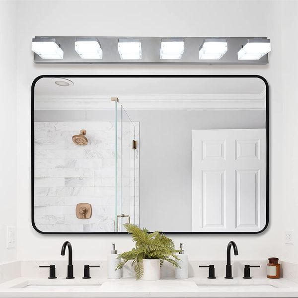 Moderna lampada da specchio per trucco a LED cromata a 6 luci per bagni e tavoli da trucco