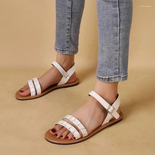 Sandálias Plus Size 2023 Verão Senhoras Sapatos Fivela Strap Mulheres Flat com Luz Casual Mulheres Banda Estreita