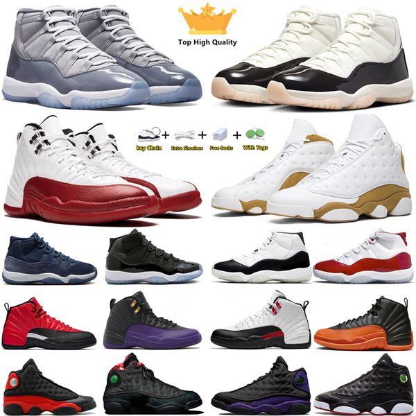 Jumpman 11 12 13 Scarpe da basket maschile retrò 11s 12s 13s ciliegia di gratitudine grigia grigio neapolitano dmp dmp taxi rosso tribunale viola uomini donne donne