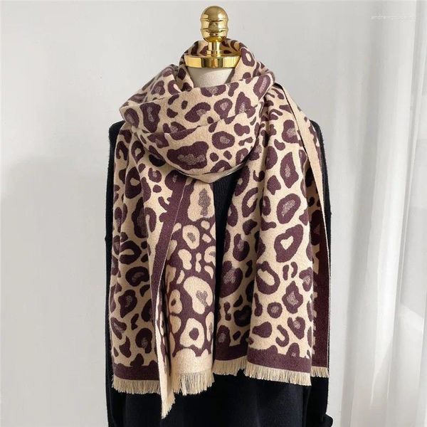 Lenços clássico leopardo cachecol mulheres elegante bufanda mujer quente cashmere mistura wint lenço cobertor plus size echarpes