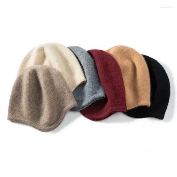 Boinas tricotar Cashmere Hat Fashion Fashion Autumn Winter Outdoor Warm Mulher Protecção da orelha de cor sólida cor