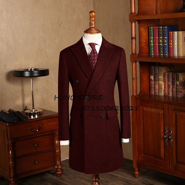 Misturas de lã masculina casaco de inverno duplo breasted lapela vestido jantar de casamento personalizado masculino fino ajuste jaqueta 231011