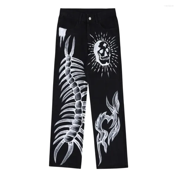 Jeans da uomo Scorpion Skull Pantaloni gotici per uomo Donna Distressed Retro Grunge Y2k Evil Graphic Denim Streetwear 2023