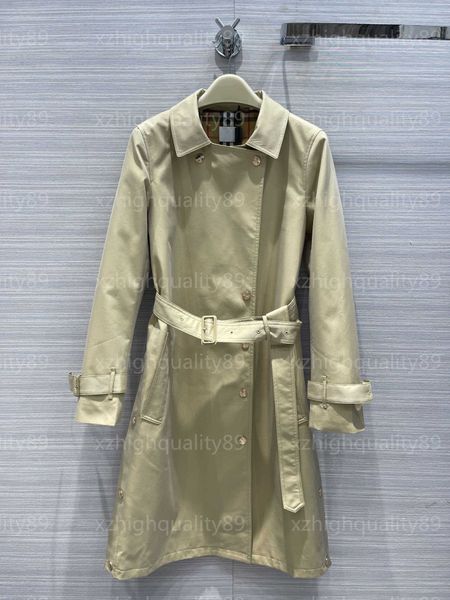 Designer Trench Coat Mulheres Outono Windbreaker Algodão Tecido à prova de vento Manga comprida Lapela Bolsos duplos Vintage Xadrez Forro Designers Casacos Womens Jacket