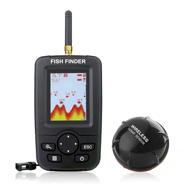 Fish Finder Ecoscandaglio portatile Sensore sonar wireless Profondità ecoscandaglio Dimensioni pesce Temperatura acqua Contorno fondale LCD a colori 231012