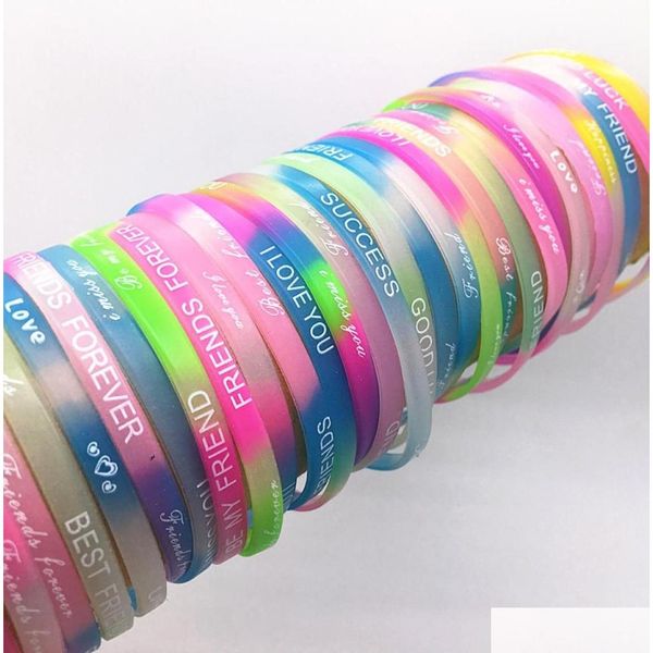 Jelly Whole 100 Pz / pacco Mix Lotto Luminoso Glow In The Dark Sile Braccialetti Bracciale Brand New Drop Uomo Donna Regali per feste7693075 Gioielli Dh7Mp