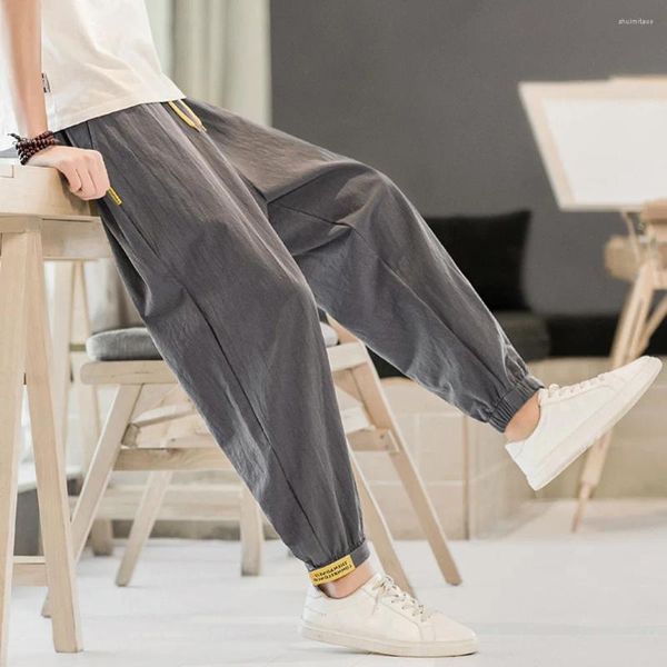 Jeans masculinos verão fino chinês grande 9 polegadas calças harlan moda solta pernas casuais bloomers