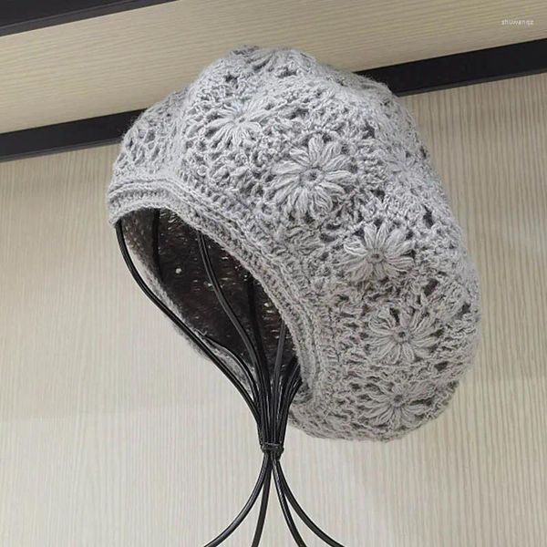 Berretti Berretto invernale all'uncinetto per donna Cappello lavorato a maglia di lana Elastico francese Slouchy fatto a mano Beanie floreale Ragazza Cappello caldo femminile