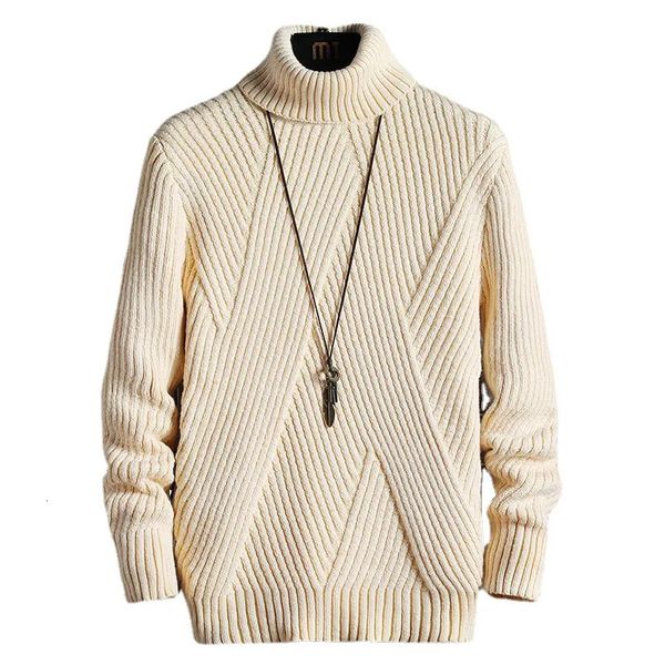Мужские свитера, зимний толстый теплый свитер с высоким воротом, мужская водолазка, приталенный пуловер, трикотаж, корейский стиль, мужской двойной воротник 231012