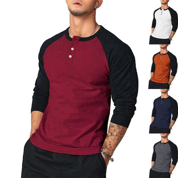 Slim Fit Rundhals-Langarm-T-Shirt für Herren, armfarben, personalisierbar, lässige Unterlage