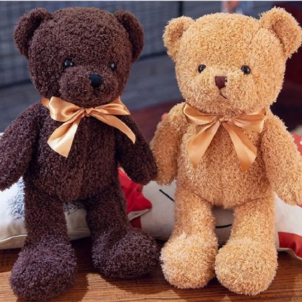 Bonecas de pelúcia 35cm bonito laço de pelúcia urso brinquedos macio pelúcia animal boneca mr urso dos desenhos animados travesseiro presentes dos namorados decoração de casamento 231012