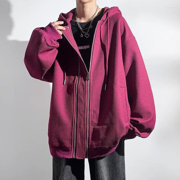 Giacche da uomo Felpe con cappuccio Giacca con cappuccio da uomo Autunno Cappotto oversize allentato Street Punk Doppia cerniera Design Harajuku Moda maschile 5XL