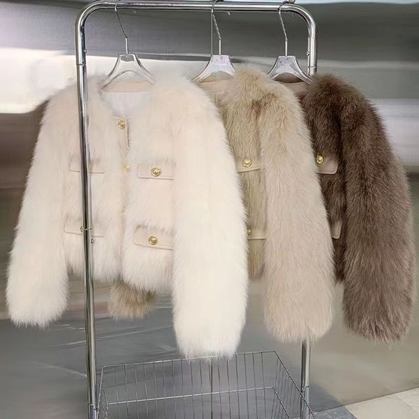 Женская лиса Fose Fur Faux Winter Poit Plus Size Womens Stand воротника с длинным рукавом, верхняя одежда элегантная кролика и енотковая вязаная смесь женская одежда