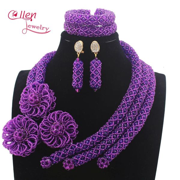 Hochzeits-Schmuck-Sets, erstaunliche lila Perlen, afrikanische Perlen-Schmuck-Sets, Statement-Halsketten-Set, Party, nigerianische Hochzeit W13665 231012