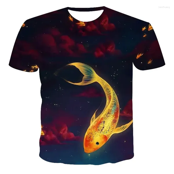T-shirt da uomo 2023 3D stampato animale pesce rosso modello moda estiva maniche corte girocollo casual Street Top T-shirt abbigliamento