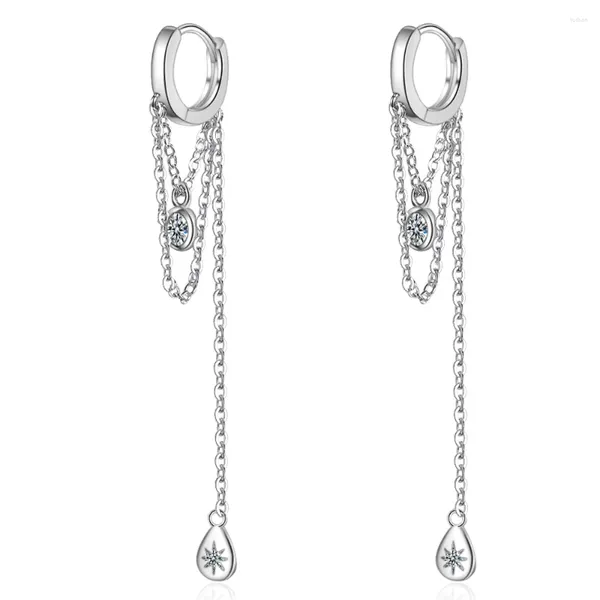 Brincos de argola 925 esterlina silvler borla corrente brinco elegância namorada presente jóias de prata fina waterdrop cz orelha fio bijoux femme