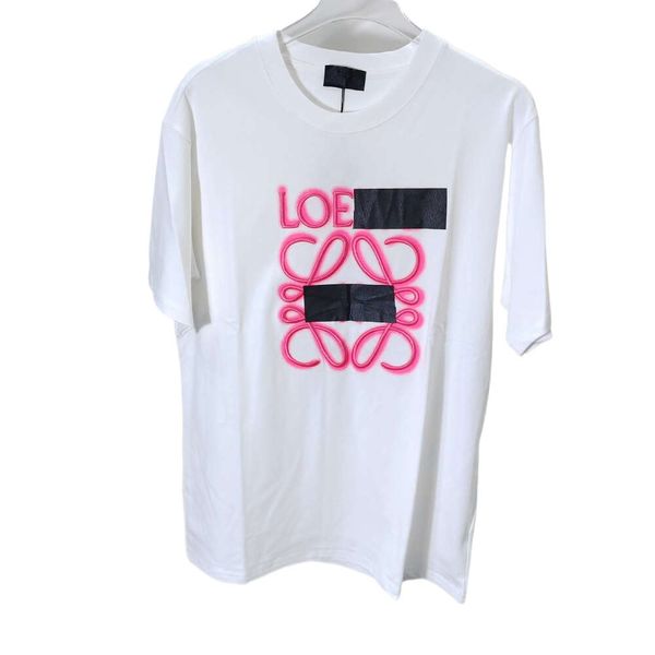 Loewee Designer T-shirt Original Qualidade Alta Edição Primavera / Verão Nova Frente Neon Letter Bordado Puro Algodão Correto T-shirt de Manga Curta Pulôver