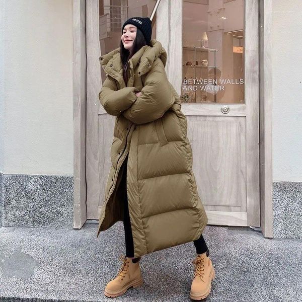 Casacos de Trench das Mulheres 2023 Mulheres Para Baixo Casaco de Algodão Casaco de Inverno Feminino Longo Joelho Comprimento Parkas Solto Hood Outwear Moda Casual Aconchegante