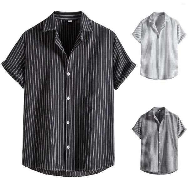 T-shirt da uomo Dress Down Uomo Stripe Primavera Estate Colletto con risvolto Camicia allentata a maniche corte Bottone Moda Top da uomo alto Manica lunga