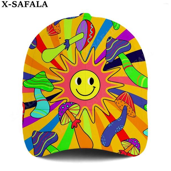 Bonés de bola sorrindo sol com cogumelos 3d impresso boné de beisebol snapback chapéu homens mulheres adultos esportes headwear viseira ao ar livre